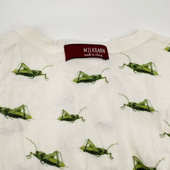 NWT | milkbarn | Kids White and Green grasshopper pajamas | 12-18 months - Picture 7 of 7